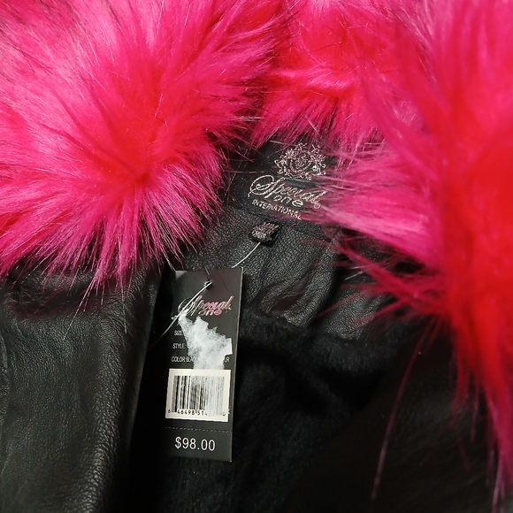 Special One International Black Motorcycle Jacket w/ Pink Faux Fur Collar Size M - Picture 8 of 16